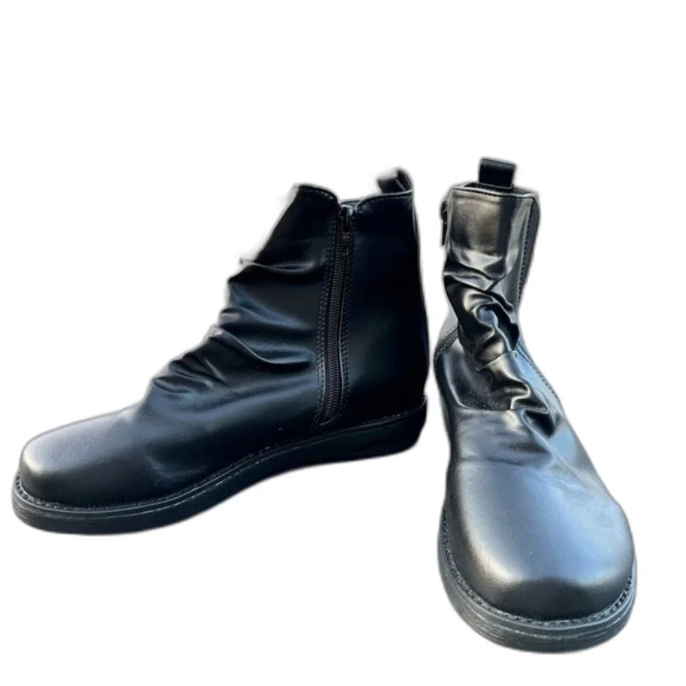 Black faux leather ankle boots size 7 minimalist booties vegan indie new NWT